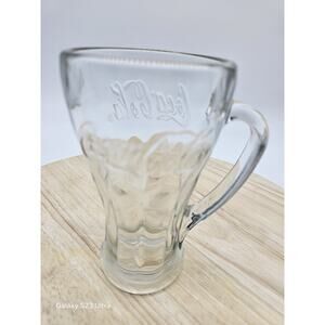 Vintage Clear Glass Coca Cola Mug 5.5" Embossed Thick Handle Tall Drinking